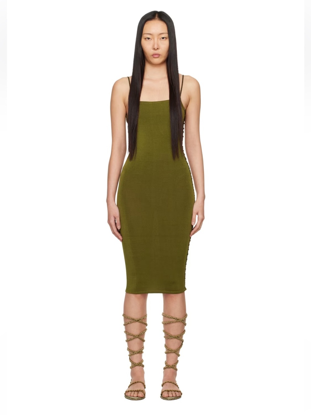 NWT USA Boulder Olive Green Bodycon Midi Dress